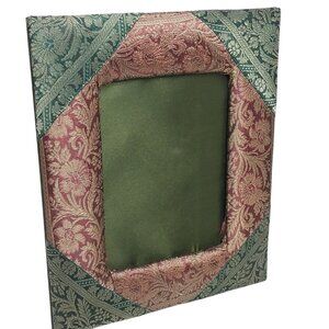 Photo Picture Frame Silk Paisley Red & Green Floral Tabletop Vanity Vintage